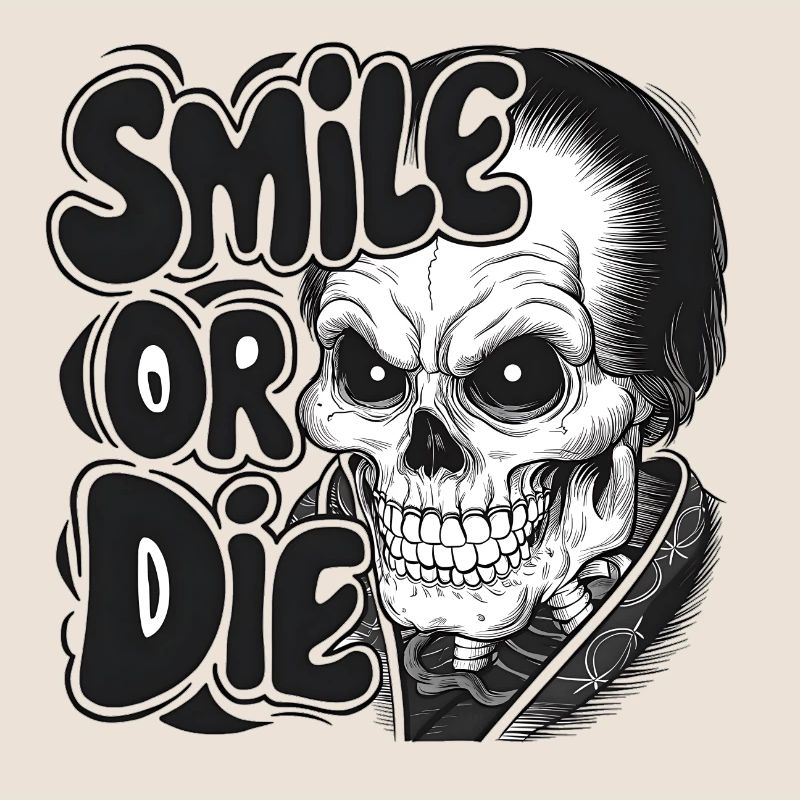 Vampirskelett mit Text Lächeln oder Sterben