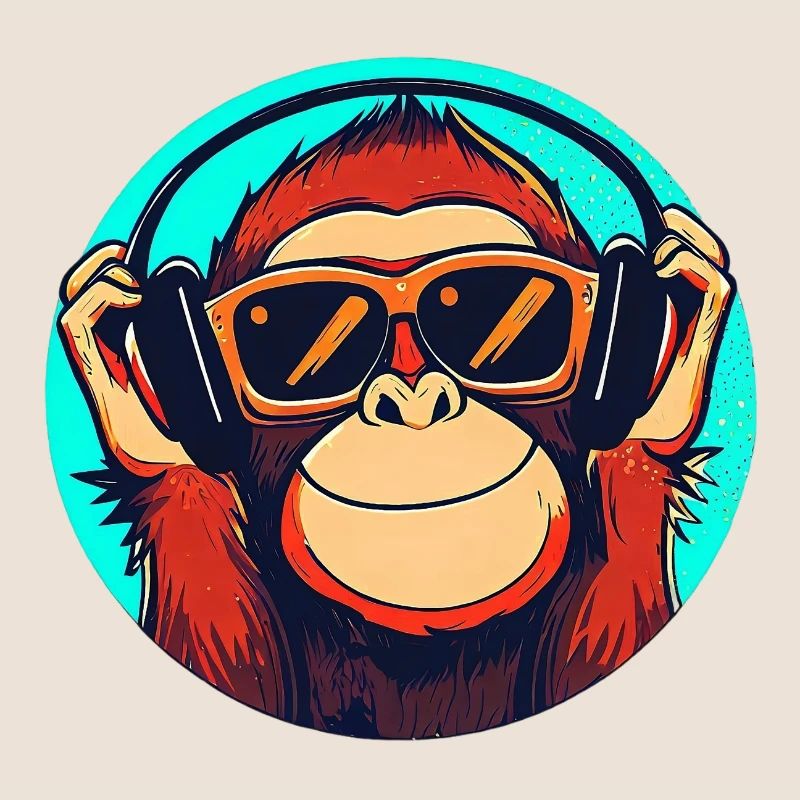 Affe mit Sonnenbrille und Kopfhörern
