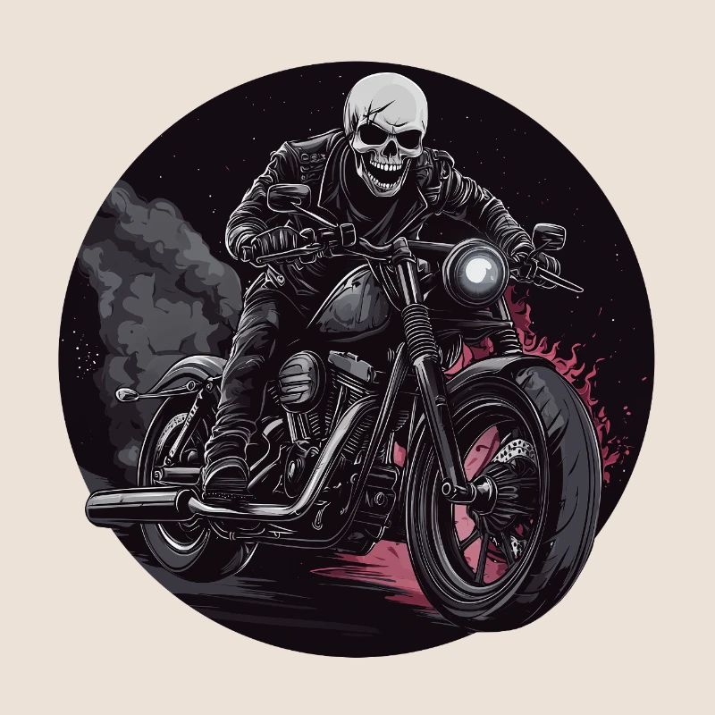 Skeleton Biker Flames Motorcycle