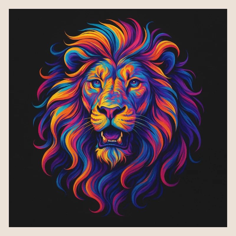 Neon Colors Lion Head Artwork