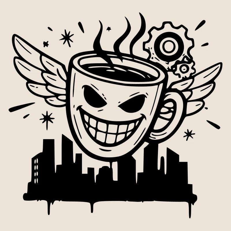 Crazy Coffee Cup Wings Vector