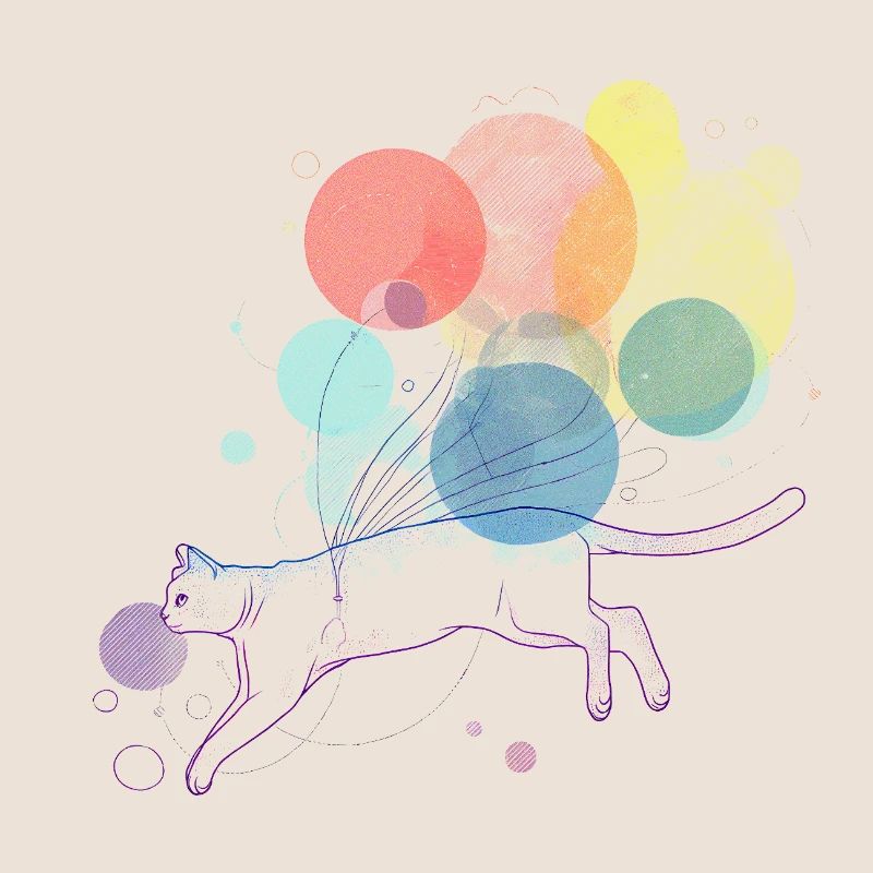 Bunte Katze mit schwebenden Ballons Illustration