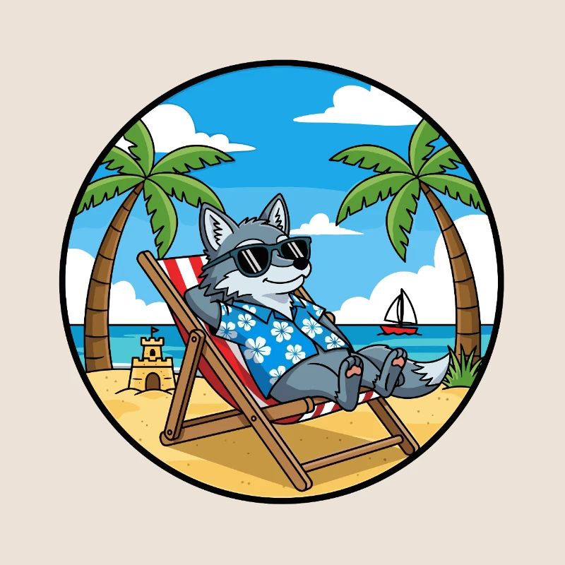 Cool Wolf Beach Vacation Summer Vibes