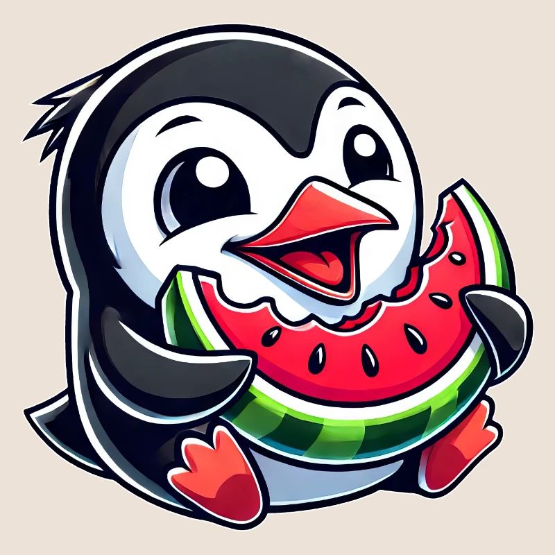 Pingouin avec pastèque fruit d’été