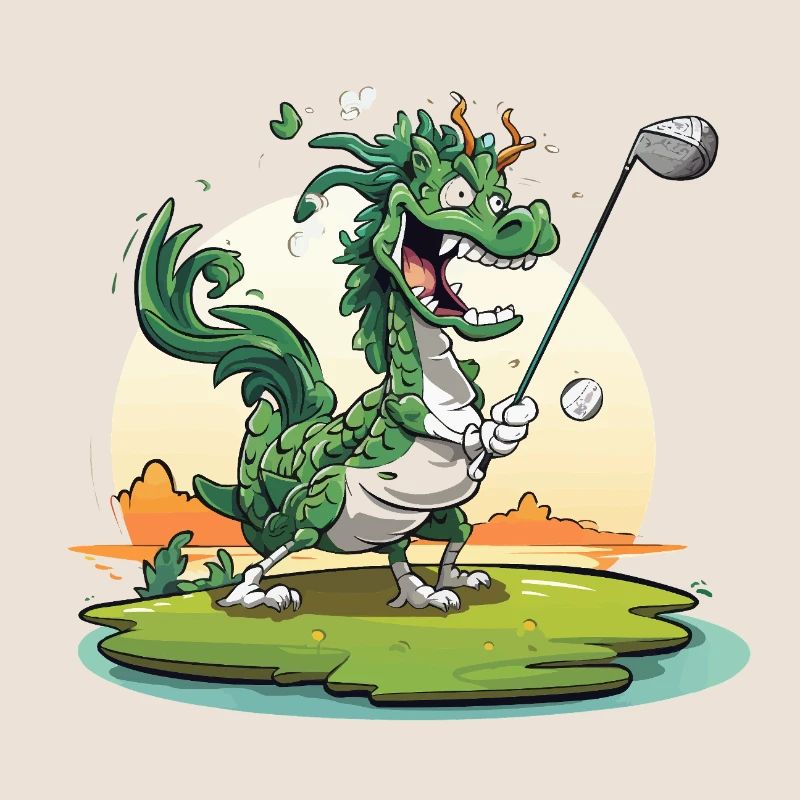 Golfender Drache am Tee
