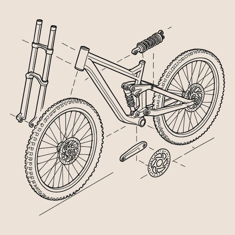 DH-Bike Exploded Drawing: MTB Technique Sketch