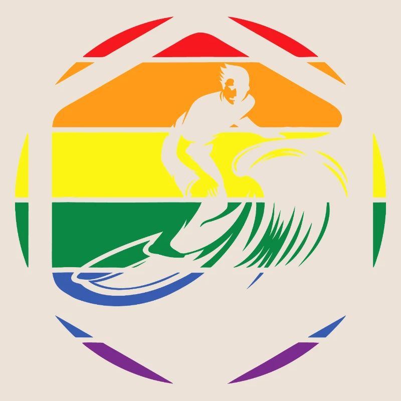 Rainbow Wave Surfer Circle
