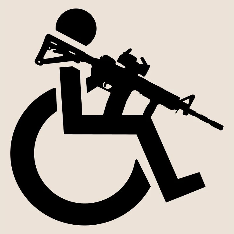 Bewaffneter Rollstuhlfahrer mit Gewehr, Waffe #