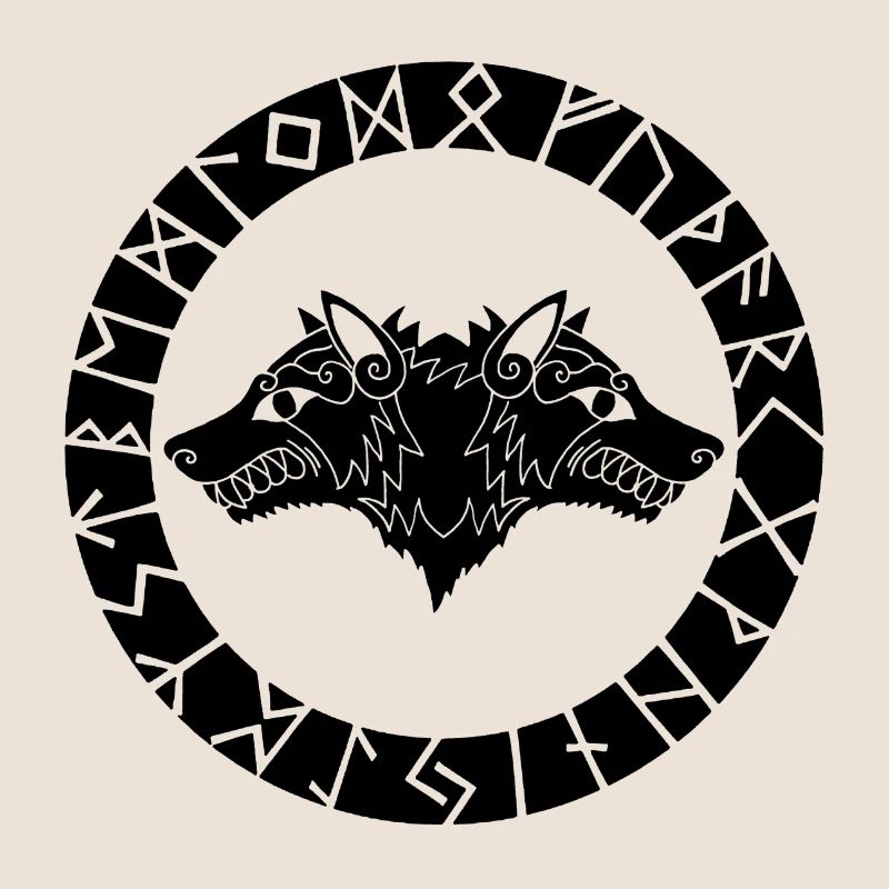 Two-headed black Viking wolf