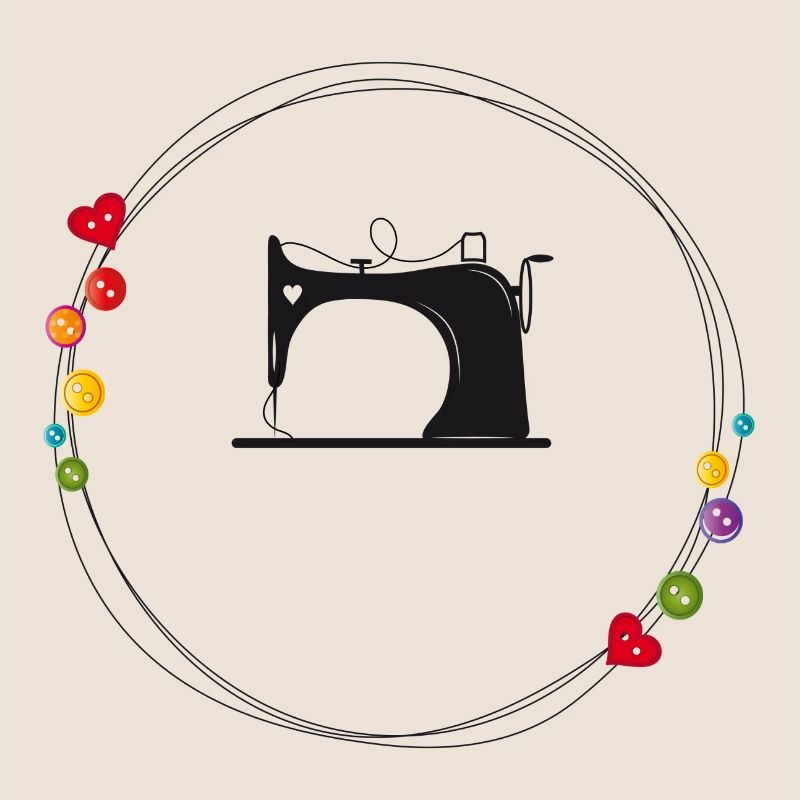nostalgic stylized sewing machine with buttons