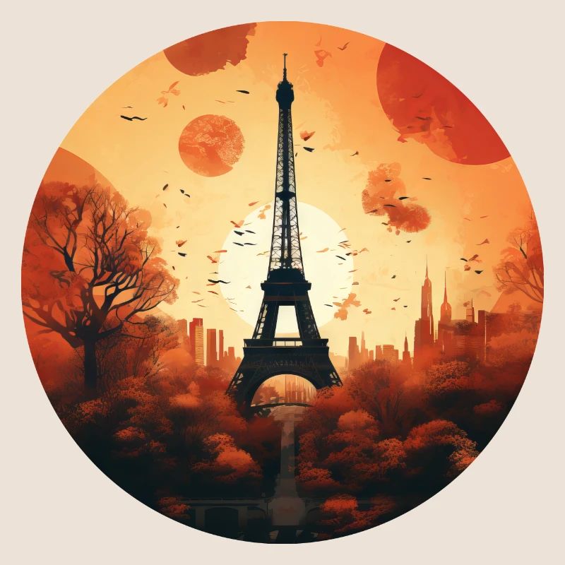 Coucher de soleil à Paris : Tour Eiffel et