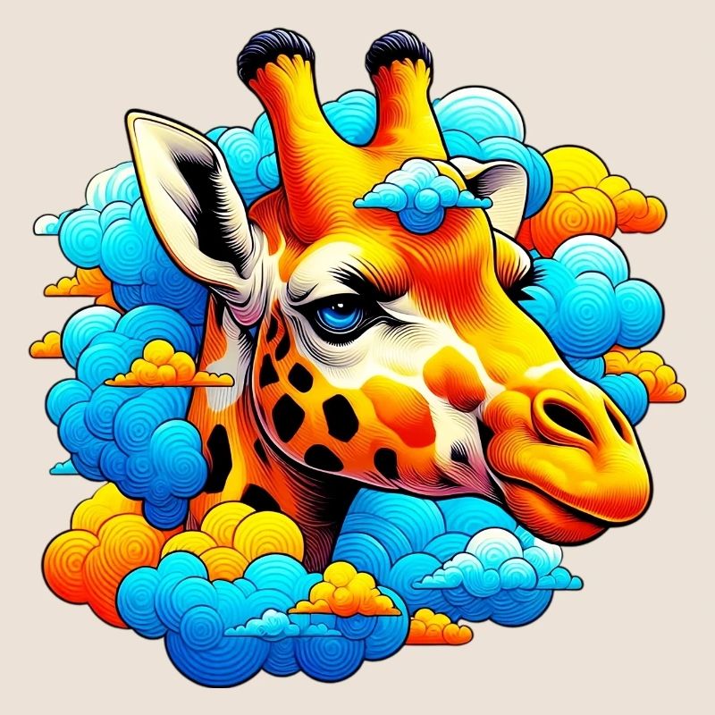 Giraffe with head in cloud clouds