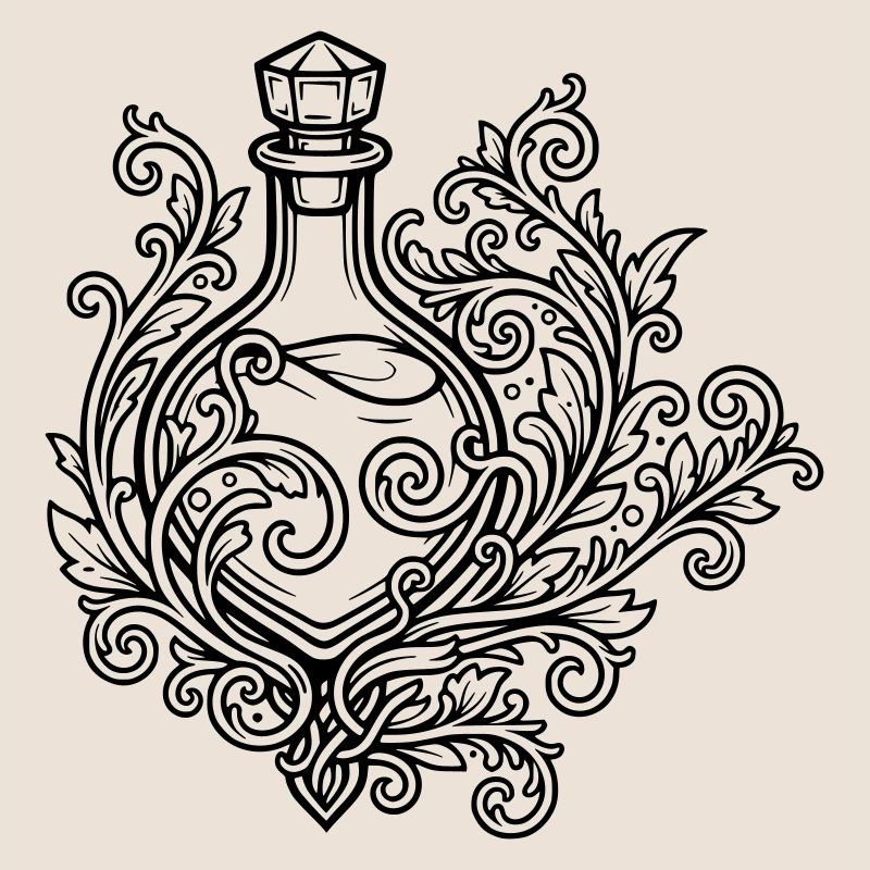 Fiole d'elixir et fleurs
