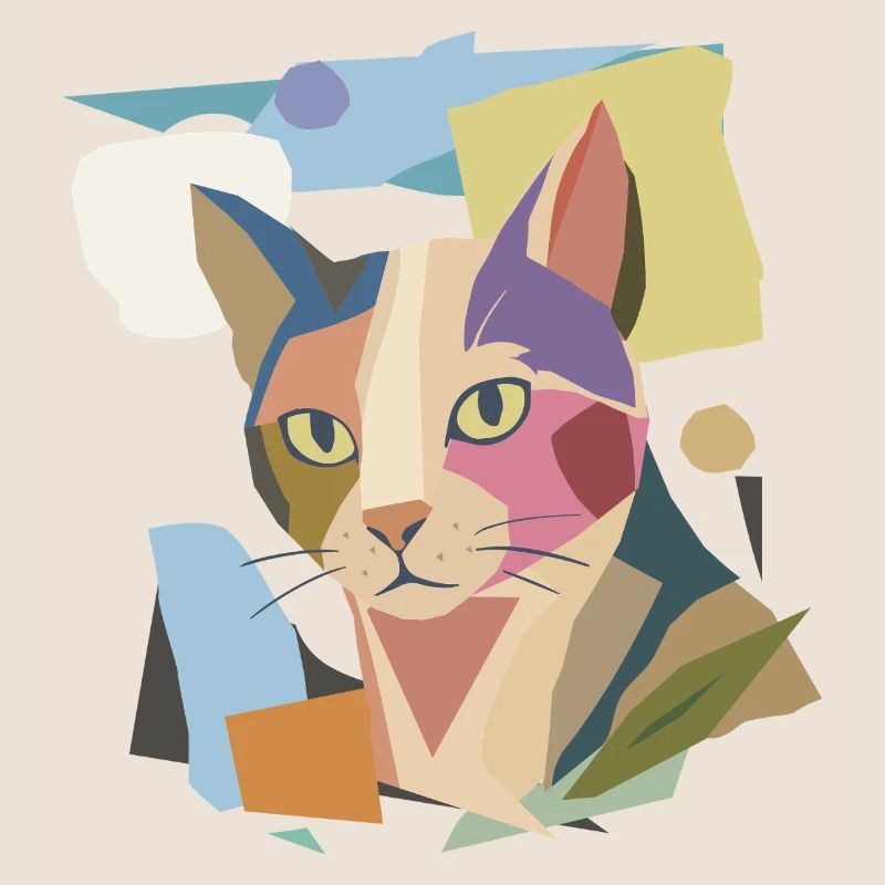 Abstract cat in modern color block design