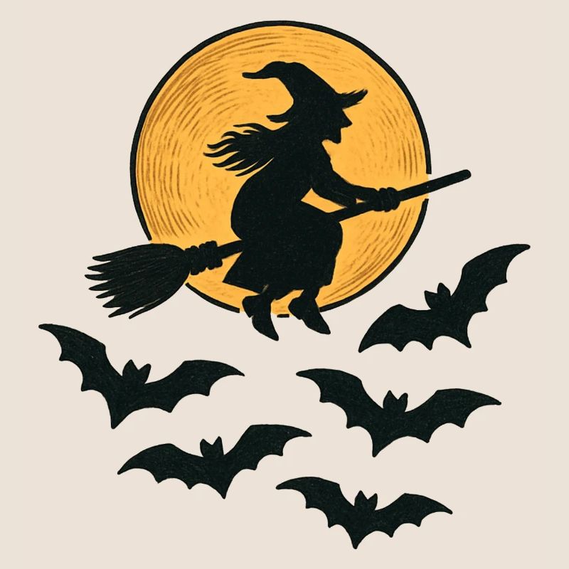 Flying Witch with Bats – Halloween Design