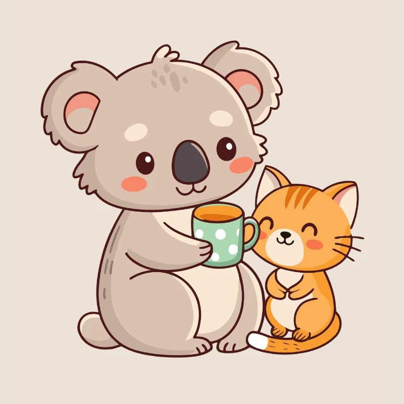 Koala et chat café mignon