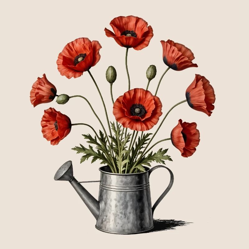 Mohnblumen in einer Gießkanne