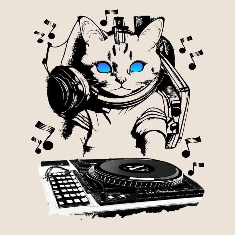 Cat DJ avec table de mixage