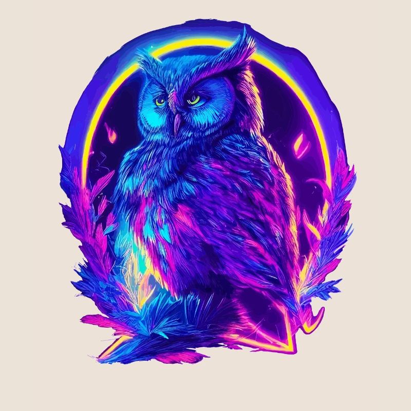 Mystisch leuchtende Eule Neon Synthwave