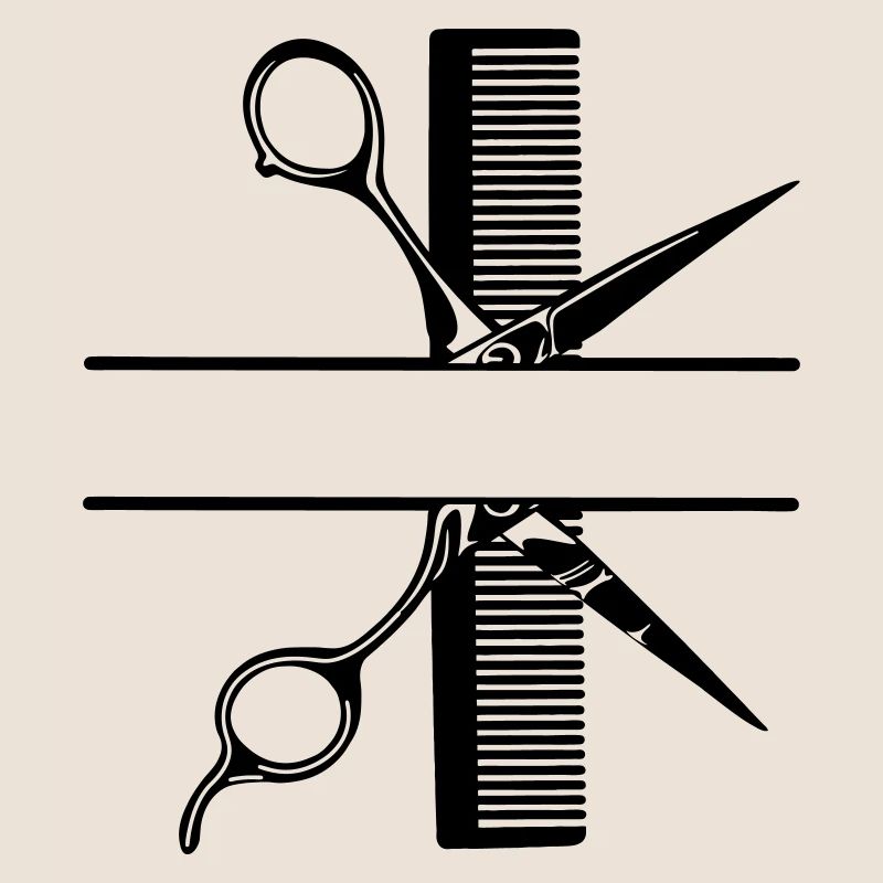 Scissors with comb text banner