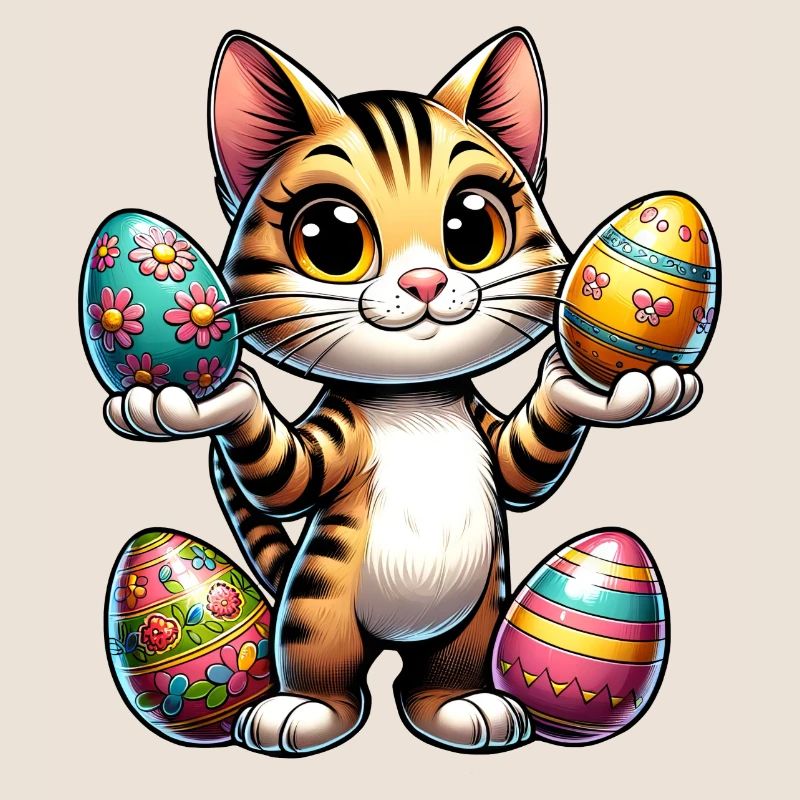 Osterkatze mit Bunten Eiern