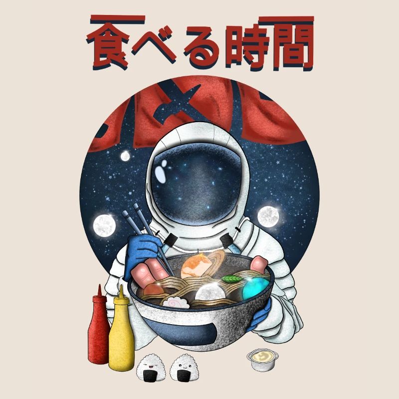 Astronaute mangeant des ramen Nightscape