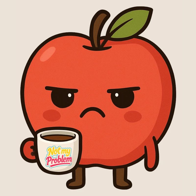 Grumpy Kawaii Apple - Funny Not My Problem Meme