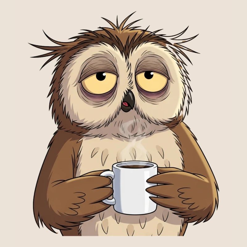 Müde Eule mit Kaffee – Lustiges Tierdesign Humor