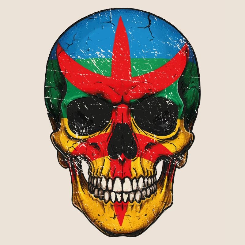 Crâne coloré  de drapeau Berbère - berber skull