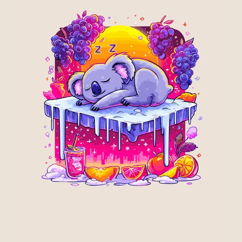 Schlafender Koala auf Neon Eiscreme
