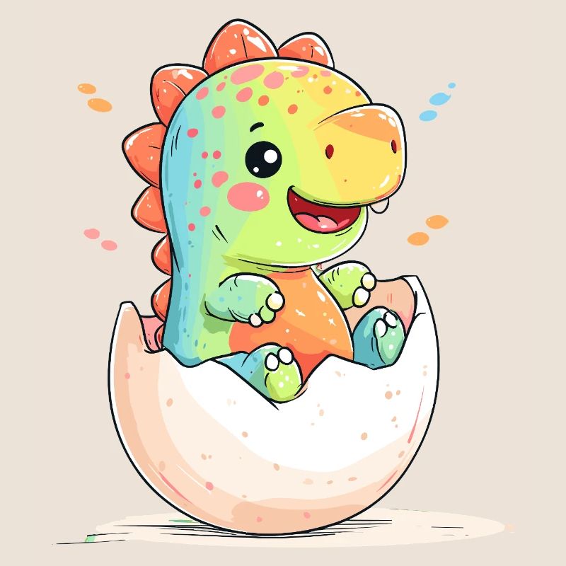 Cheerful dino chick from the egg
