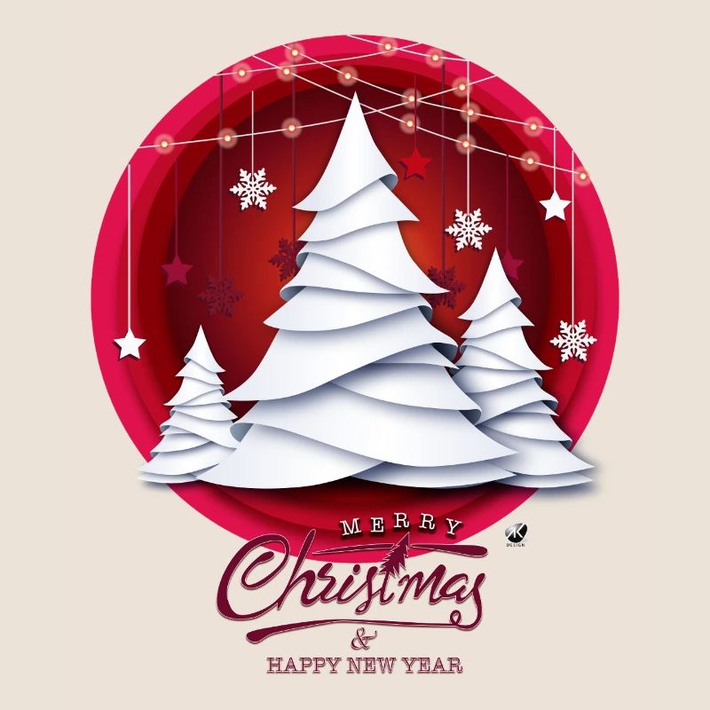 Rotes Weihnachtskugel mit weissen Tannenbäume
