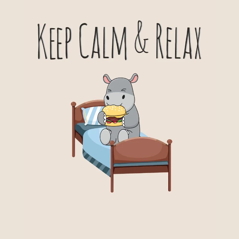 Keep Calm & Relax doux hippopotame avec burger