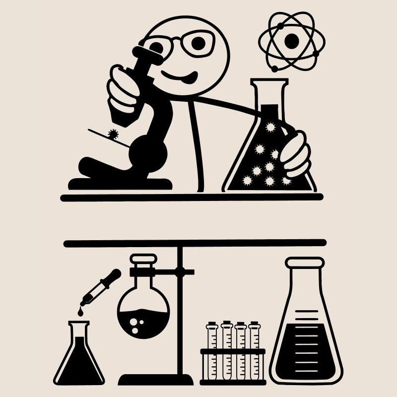 Lab with stickmen looking into microscope