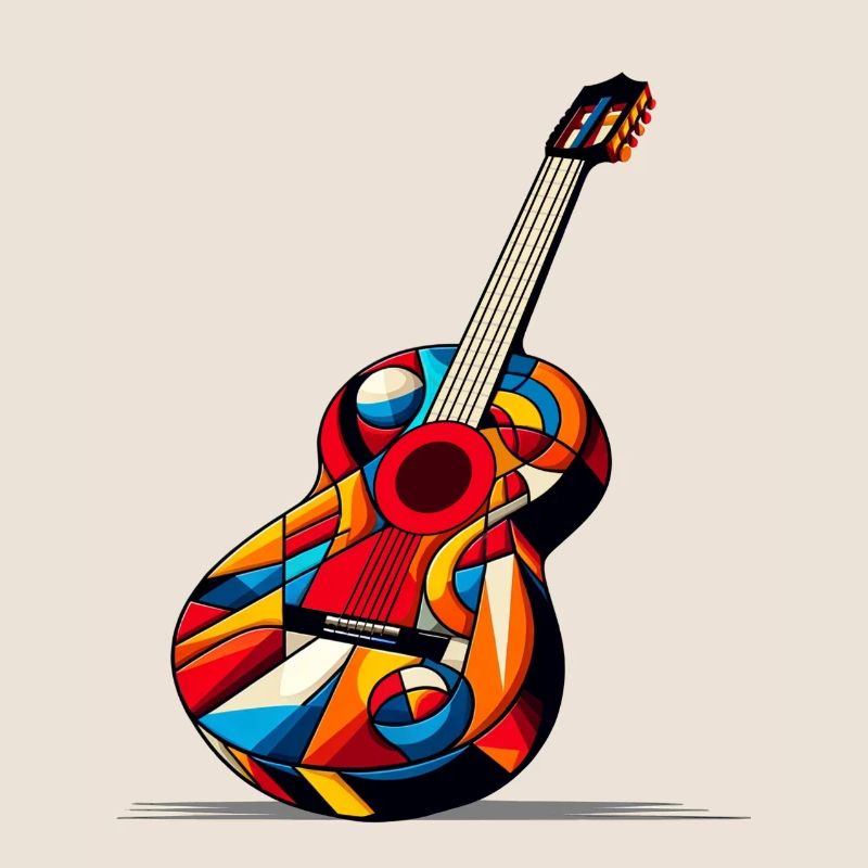 Multicolored Cubist Style Classical Guitar