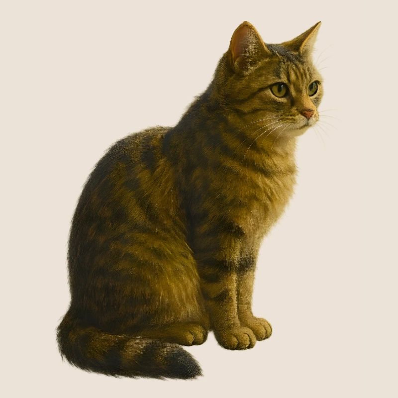 Sitzende, getigerte Katze