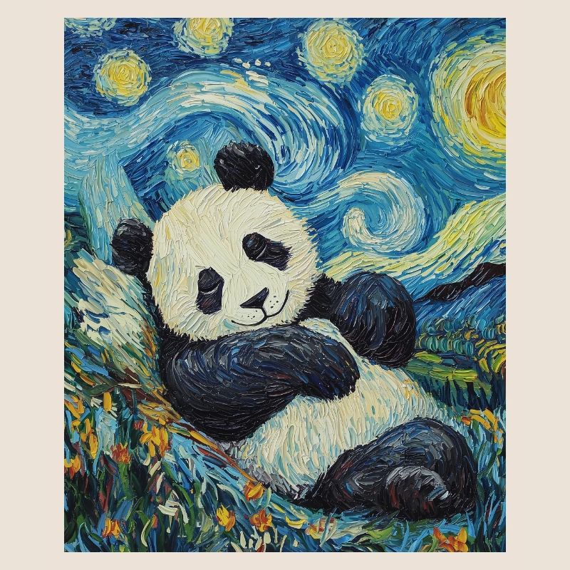 Panda Bear Van Gogh Style Starry Night