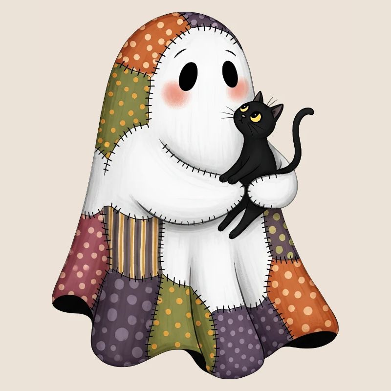 Patchwork Ghost with Black Cat
