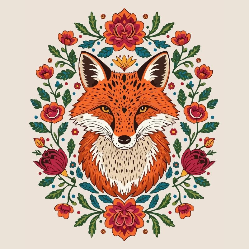Renard dans une couronne de fleurs Explosion de couleurs