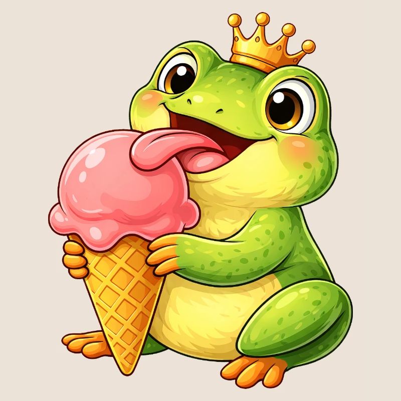 Süßer Frosch mit Eiskrone Sommer Eiscreme Cartoon
