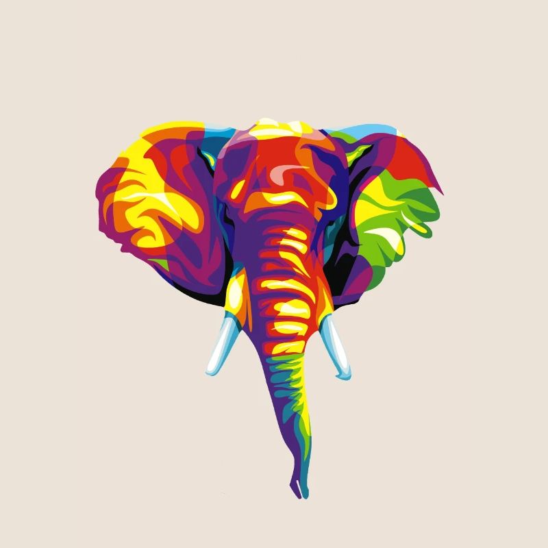 Elefant mit buntem abstraktem Muster.