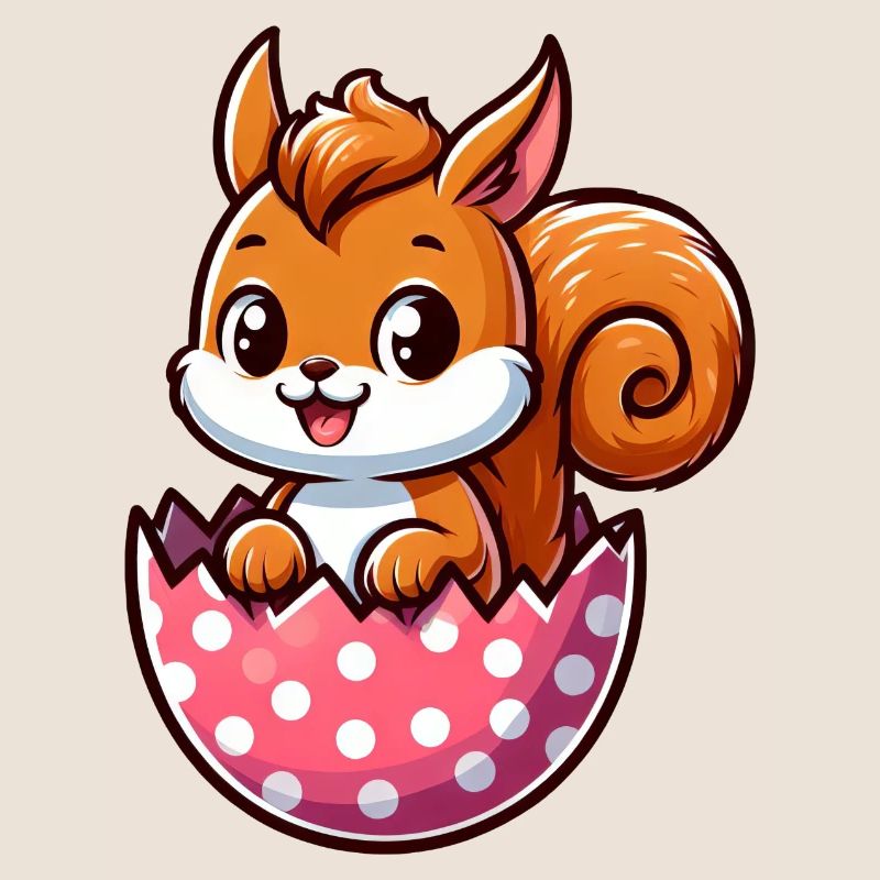 Süßes Eichhörnchen mit Osterei Comic Design
