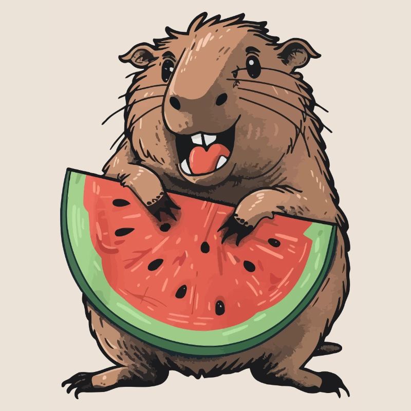 Capybara mangeant de la pastèque