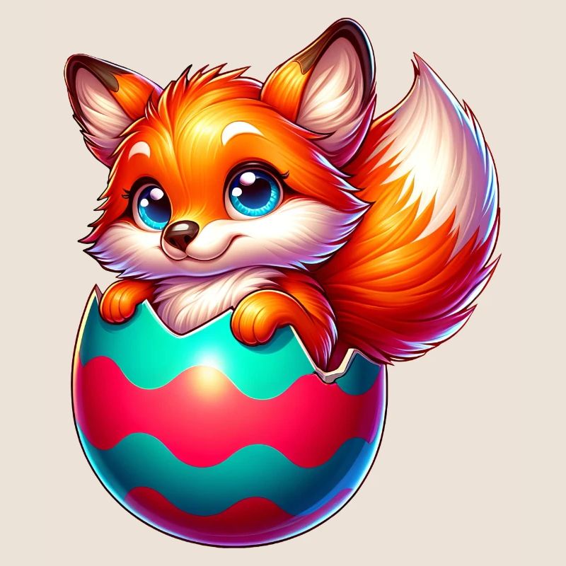 Hatching red fox from Easter egg