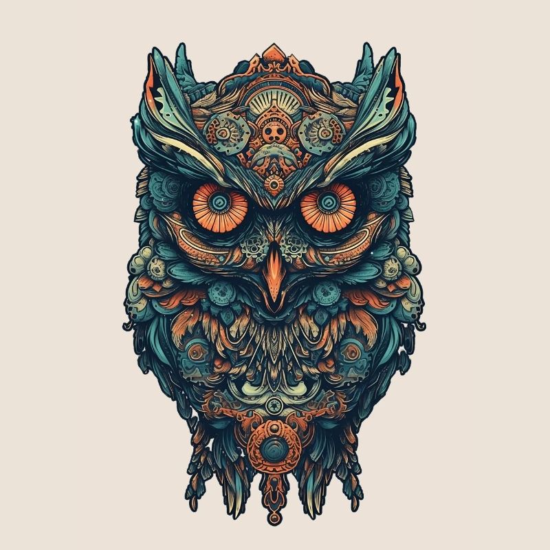 Mythical boho owl with surreal patterns