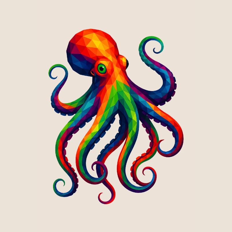 WPAP Style Polygon Animals - Octopus Octopus