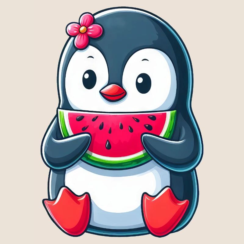 pingouin mignon avec dessin animé d’été pastèque