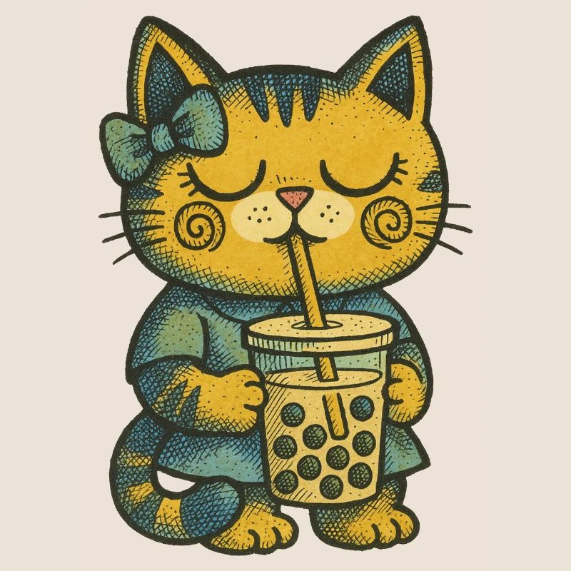 Bubble Tea Cat Cozy Charm