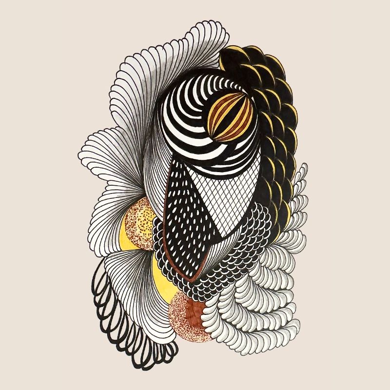 Geometric line drawing with scale pattern