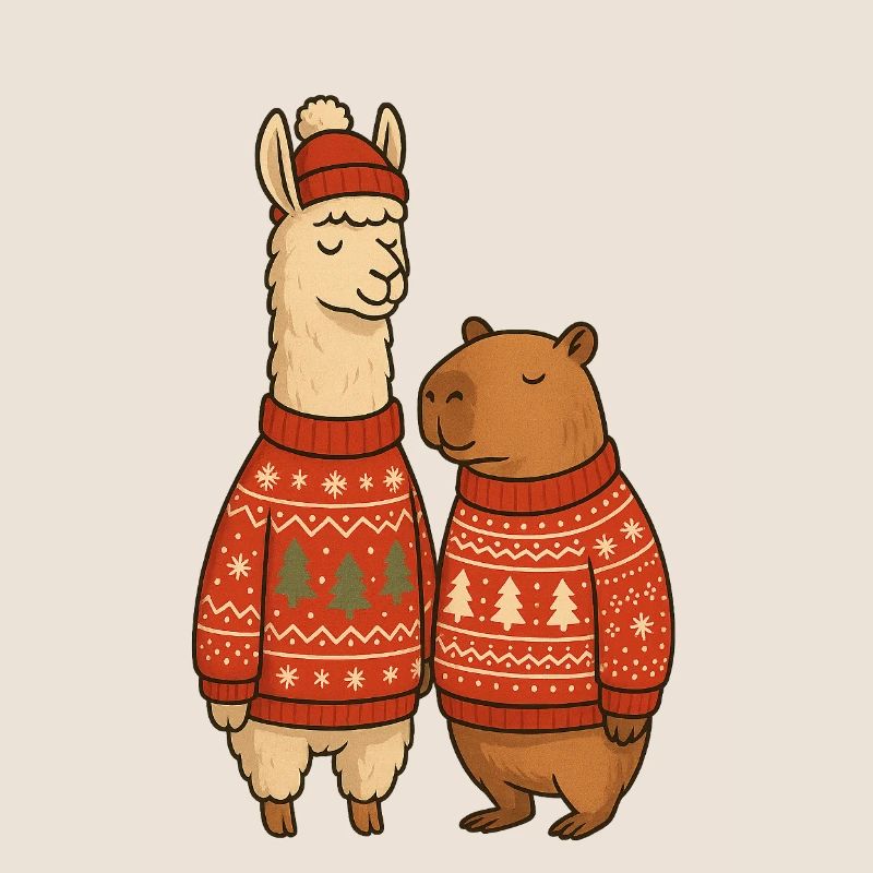 Lama und Cabibara Weihnachtspullover Duo